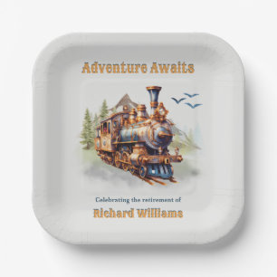 Adventure Retirement Vintage Train Mountains  Paper Plate
