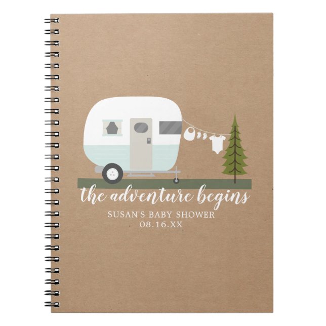 Adventure Retro Trailer Camper Boy Baby Shower Notebook (Front)