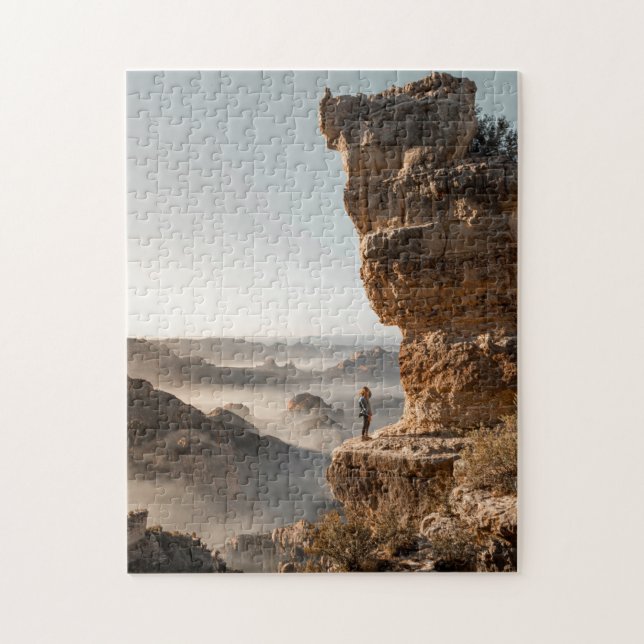 adventure rock climbing majestic yellow sky alone jigsaw puzzle (Vertical)