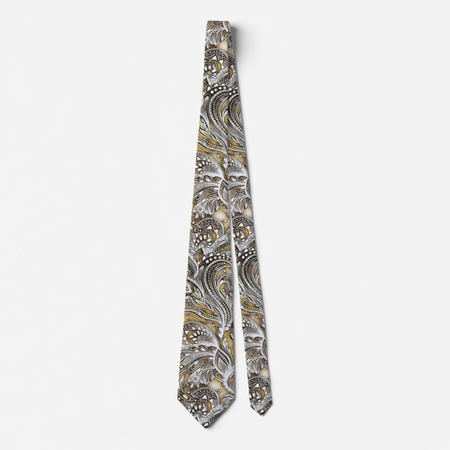 Adventure Royal Satin Cream Paisley Neck Tie (Front)