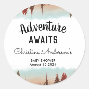 Adventure Rustic Forest Baby Shower Classic Round Sticker