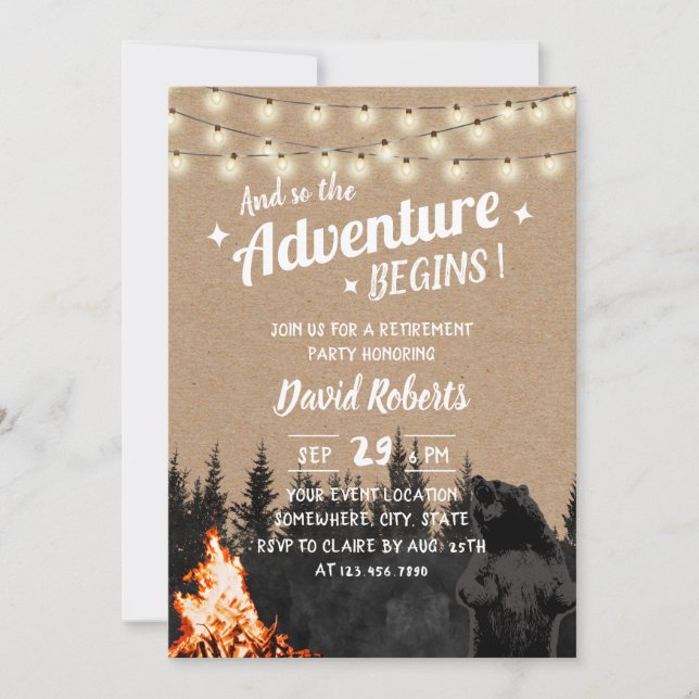 Adventure Rustic Kraft Bear Forest Retirement Invitation (Front)