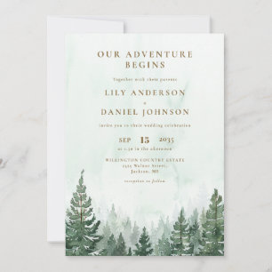 Adventure Rustic Pine Forest All In One Wedding Invitation