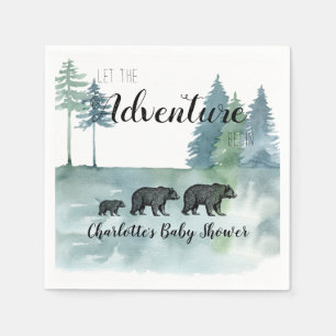 Adventure Rustic Watercolor Bears Baby Shower Napkin