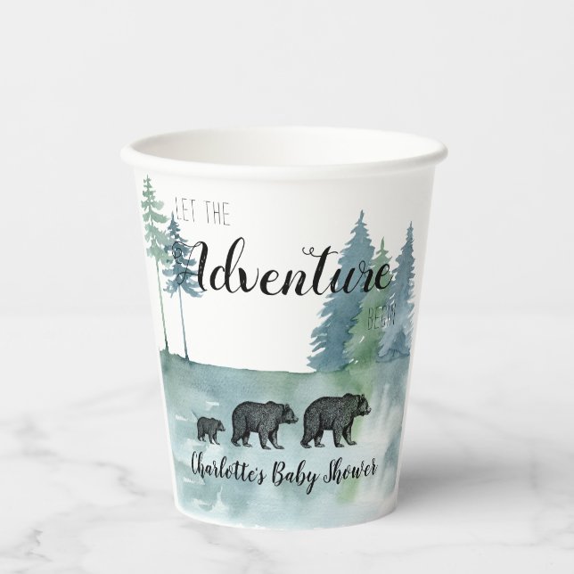 Adventure Rustic Watercolor Bears Baby Shower Paper Cups (Front)