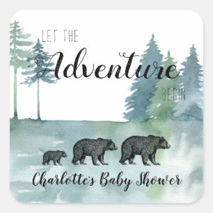 Adventure Rustic Watercolor Bears Baby Shower Squ Square Sticker