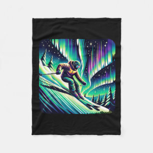 Adventure Skiing Under Northern Lights Fleece Blanket