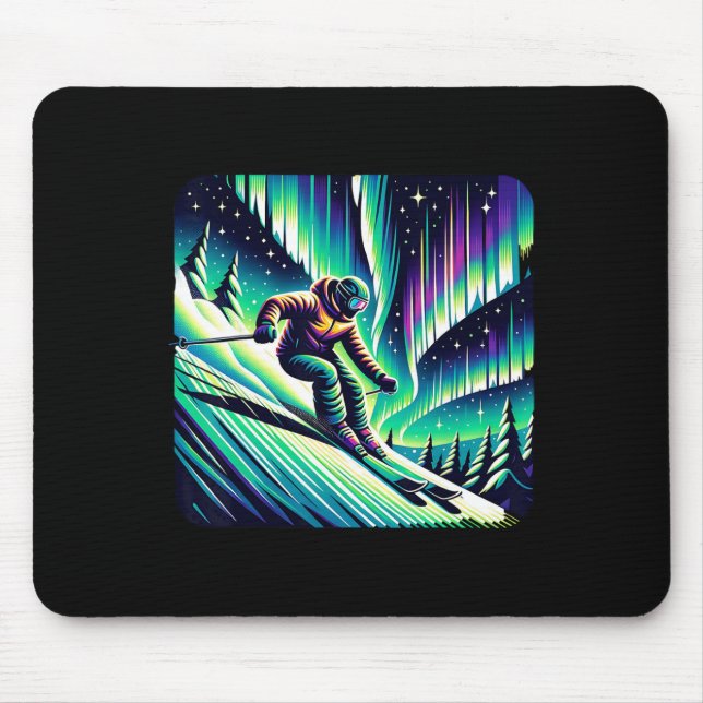 Adventure Skiing Under Northern Lights  Mouse Pad (Front)