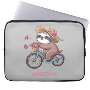 Adventure Sloth On A Bike Ride Personalized Name Laptop Sleeve