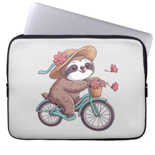 Adventure Sloth on Bike, Cute Sloth On A Bike Ride Laptop Sleeve