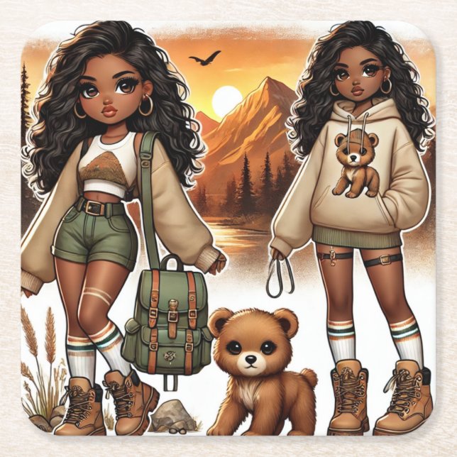 Adventure & Style Hiking Square Paper Coaster (Front)