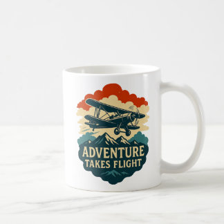 Adventure Takes Flight Retro Airplane Art Coffee Mug