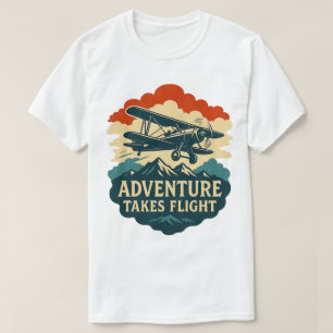 Adventure Takes Flight Retro Airplane Art T-Shirt