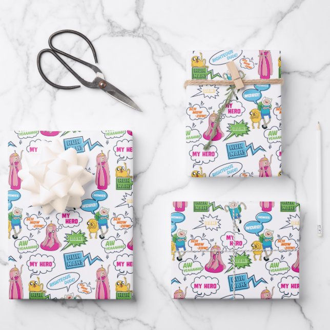 Adventure Time | Character Call-Out Pattern Wrapping Paper Sheet (Front)