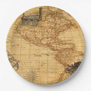 Adventure To the New World (Vintage America Map) Paper Plate