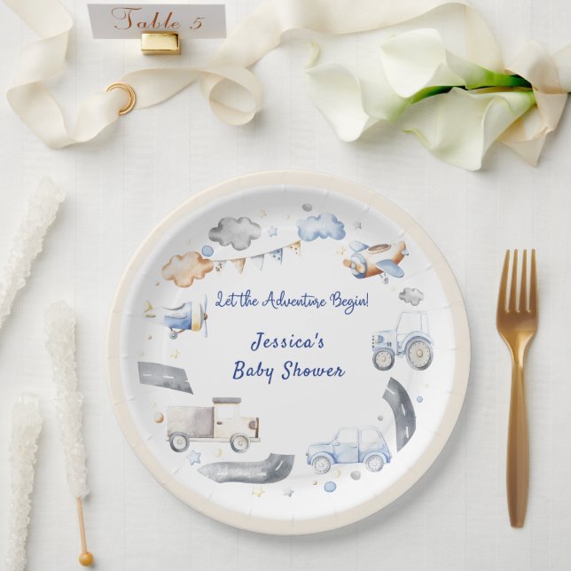 Adventure Transportation Boy Baby Shower  Paper Plate (Wedding)