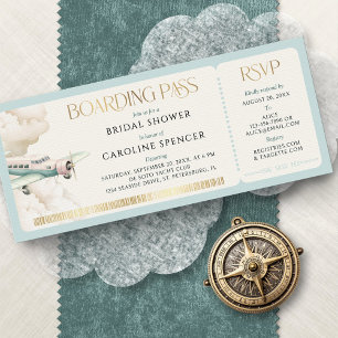 Adventure Travel Boarding Pass Bridal Shower Invitation