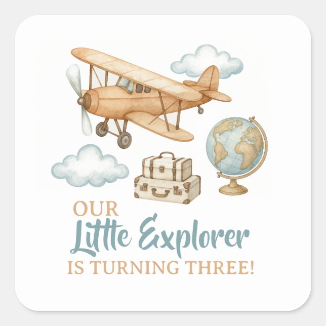 Adventure Travel Little Explorer Birthday Square Sticker (Front)