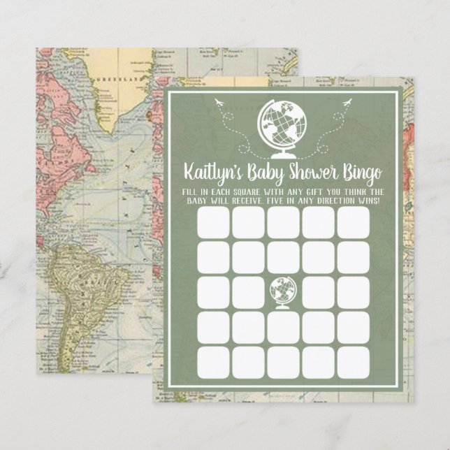Adventure Travel Map Baby Shower Bingo (Front/Back)