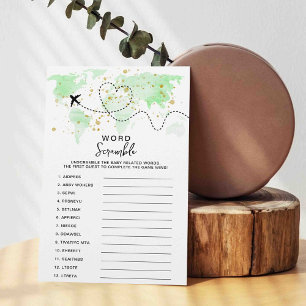 Adventure Travel Map Baby Shower Word Game Cards