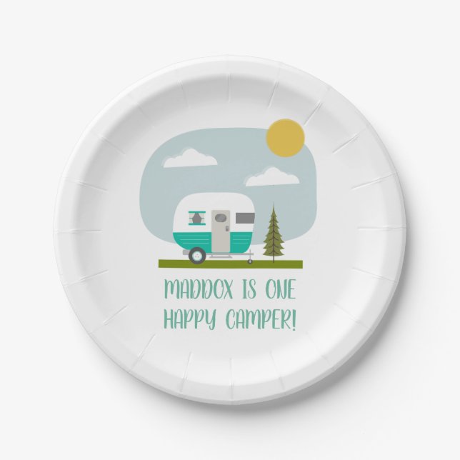 Adventure Turquoise Camper Birthday  Paper Plates (Front)