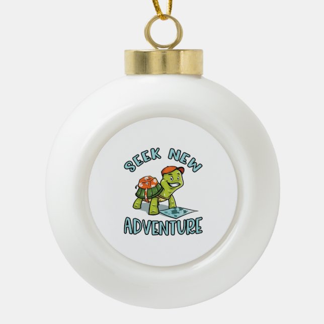 Adventure Turtle Ceramic Ball Christmas Ornament (Front)