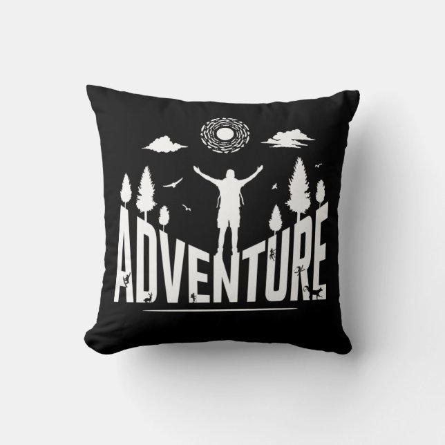 Adventure Typography White Art  Throw Pillow (Front)