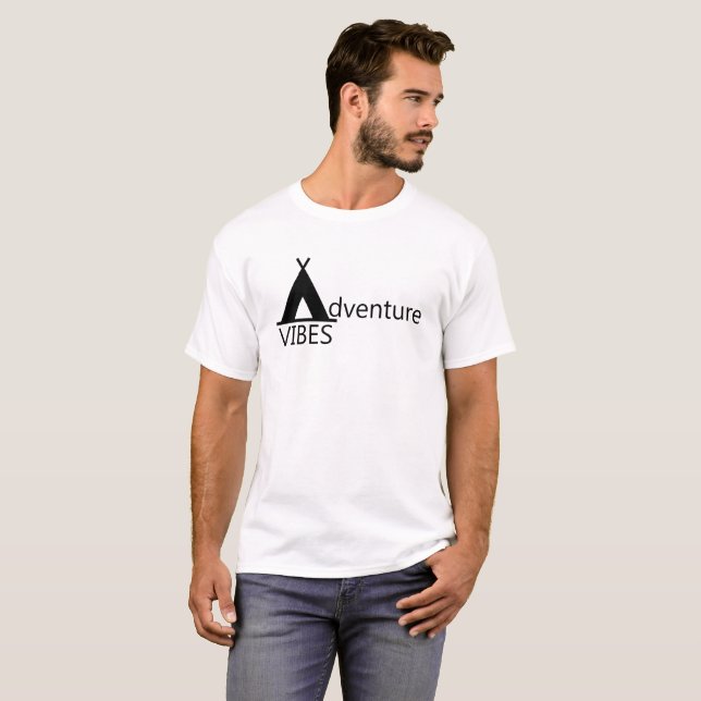 Adventure Vibes Camping Tent Logo Typography T-Shirt (Front Full)