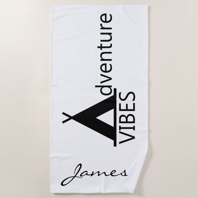 Adventure Vibes Good Vibes Typography Camping Logo Beach Towel (Front)