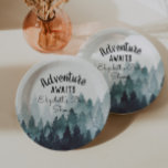 Adventure Watercolor Rustic Forest Baby Shower Paper Plate<br><div class="desc">watercolor painted rustic forest "adventure awaits" baby shower paper plates. Customizable!</div>