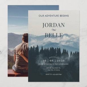 Adventure wedding photo forest minimalist  invitation