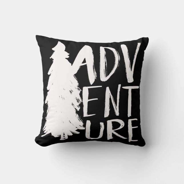 Adventure | White Brush Script style Throw Pillow (Front)