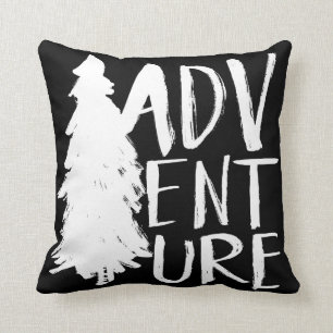 Adventure   White Brush Script style Throw Pillow