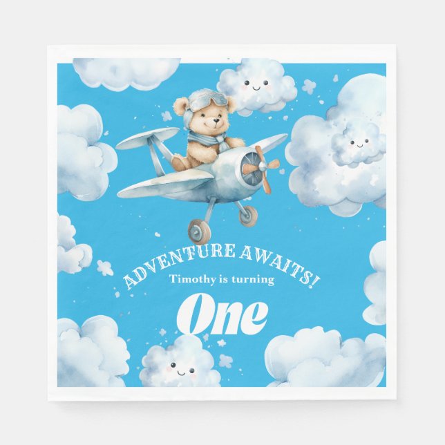 Adventure Wings: Teddy's First Birthday Expedition Napkin (Front)