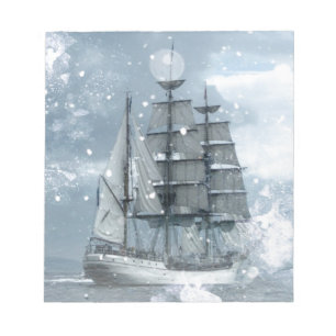 adventure winter snow storm vintage pirate ship notepad