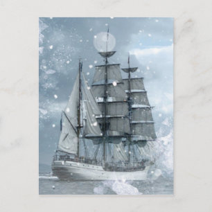 adventure winter snow storm vintage pirate ship postcard