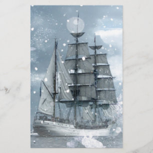 adventure winter snow storm vintage pirate ship stationery