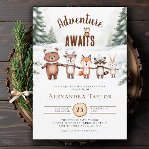 Adventure Woodland Animals Cold Winter Baby Shower Invitation