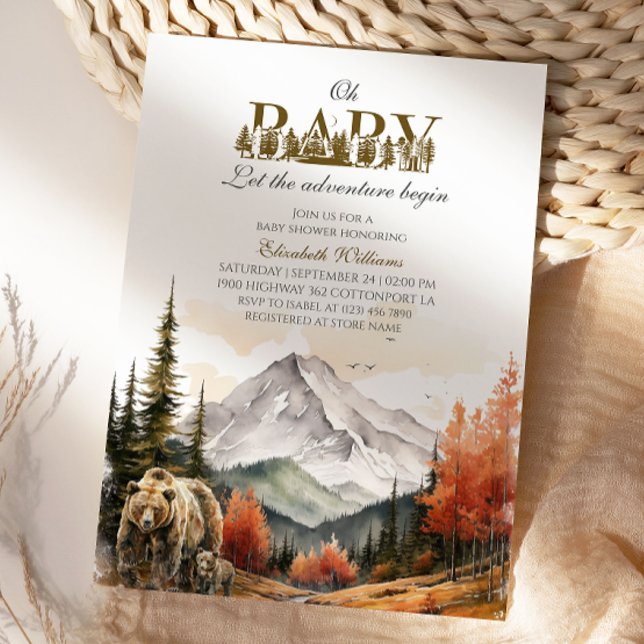 Adventure Woodland Oh Baby Mountain Bear Baby  Invitation (Creator Uploaded)