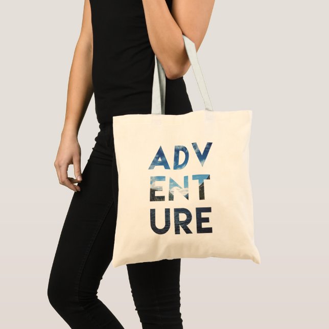 Adventure Word Art Travel Lovers Bold Aesthetic Tote Bag (Front (Product))