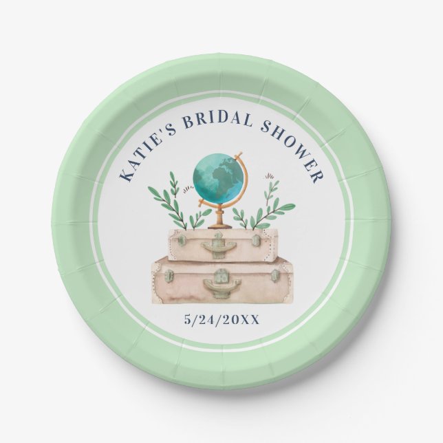 Adventure World Travel Bridal Shower Mint Green Paper Plate (Front)