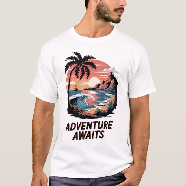 Adventures Await: Bold Exploration T-Shirt Design (Devant)