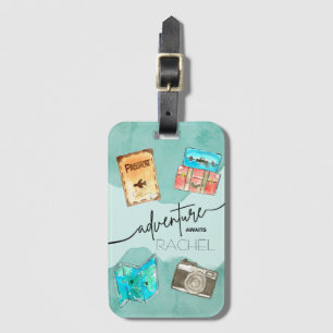 Adventures Await Watercolor Luggage Tag