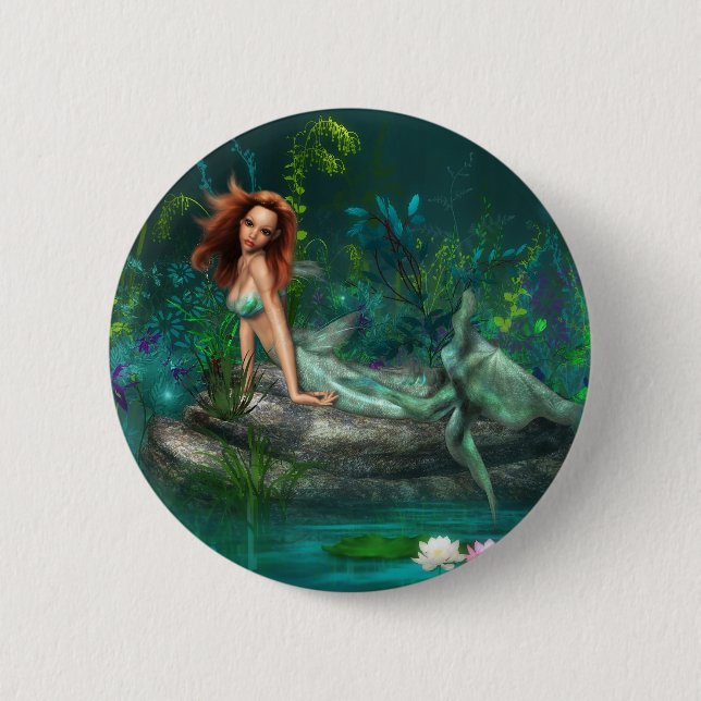 Adventurine Mermaid 2 Inch Round Button (Front)