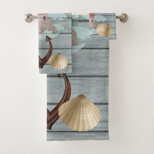 Adventurous Blue and White Beach House Bath Towel Set (Insitu)