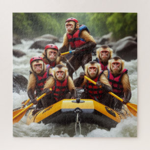 Adventurous Capuchin Monkeys Whitewater Rafting Jigsaw Puzzle