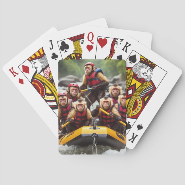 Adventurous Capuchin Monkeys Whitewater Rafting Playing Cards (Back)