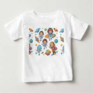 Adventurous Cartoon Kids in Space Suits Baby T-Shirt
