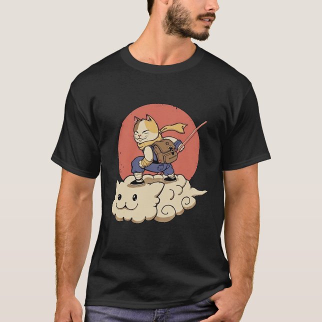Adventurous Cat Warrior on a Cloud - Creative Digi T-Shirt (Front)