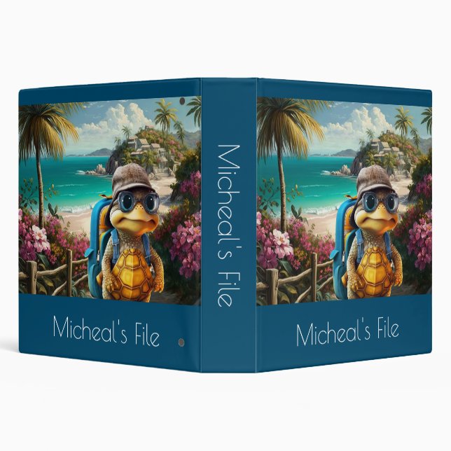 Adventurous Cute Little Turtle with Backpack, Binder (Background)